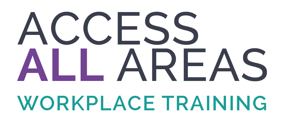 A logo with the words "access all areas workplace training"