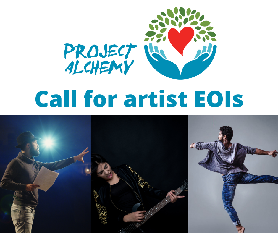 A man acting on stage, a woman playing guitar, a man dancing